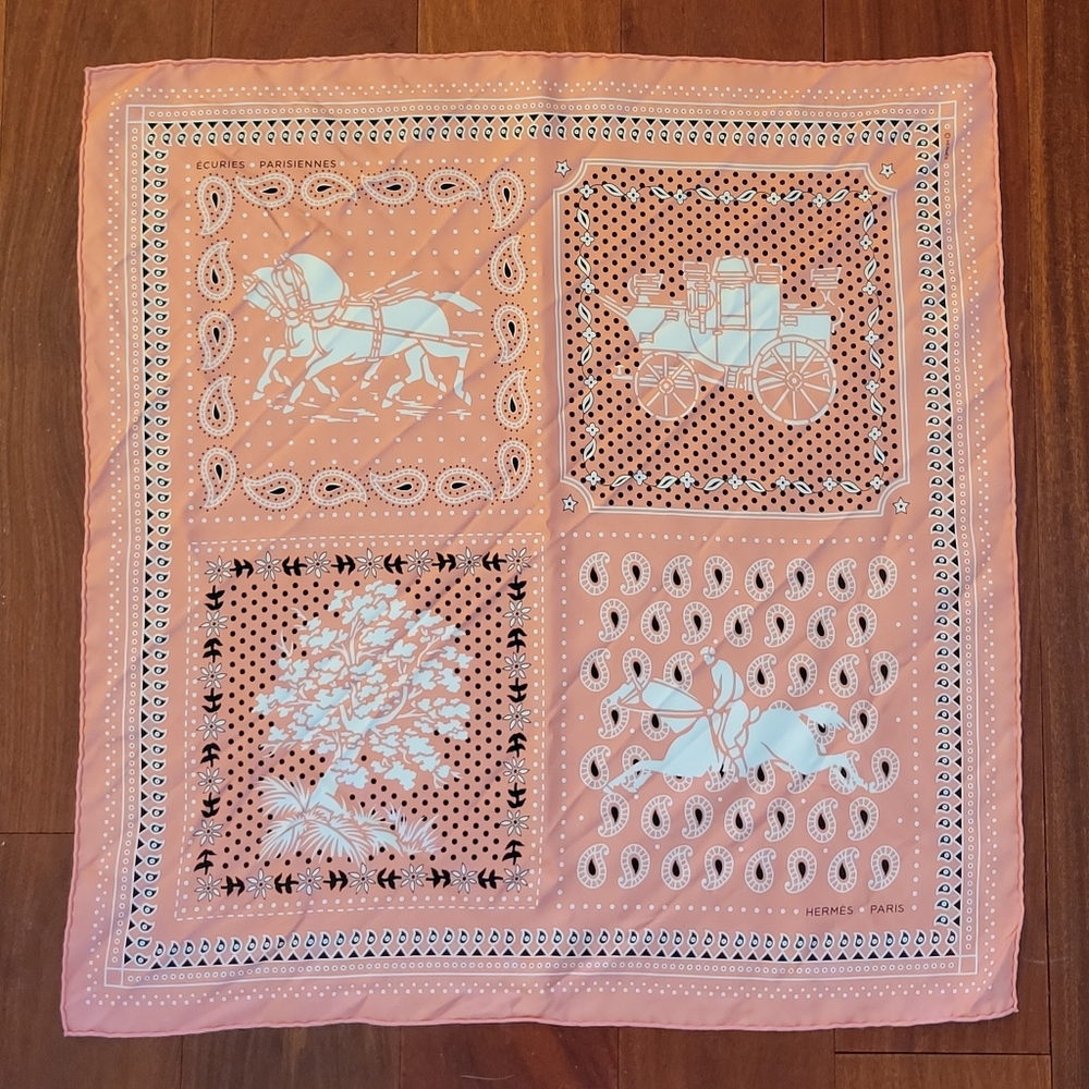 Hermes Salmon Pink Equine Horse Silk Scarf